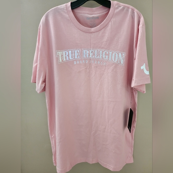 NWT True Religion Foil Crew tee XL- dull pink - Picture 1 of 7